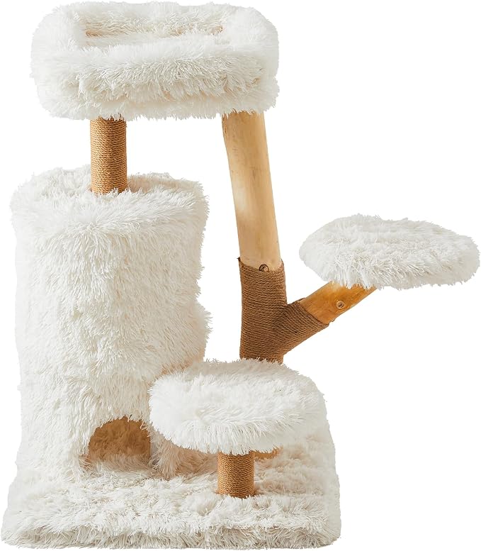 35" Multi-Level Cat Tree with Durable Sisal-Wrapped Posts, Dual Enclosed Condos, Cushioned Perches, and Removable Plush Cover,White