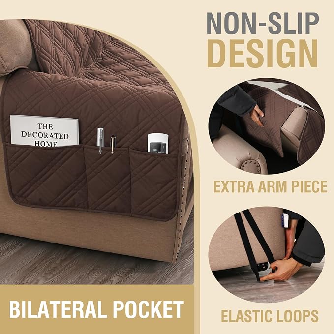 H.VERSAILTEX 100% Waterproof Sofa Covers for 3 Cushion Couch Modern Sofa Cover for Dogs XL Couch Covers for Oversized Sofa with Elastic Straps (Oversized Sofa, Brown/Beige)