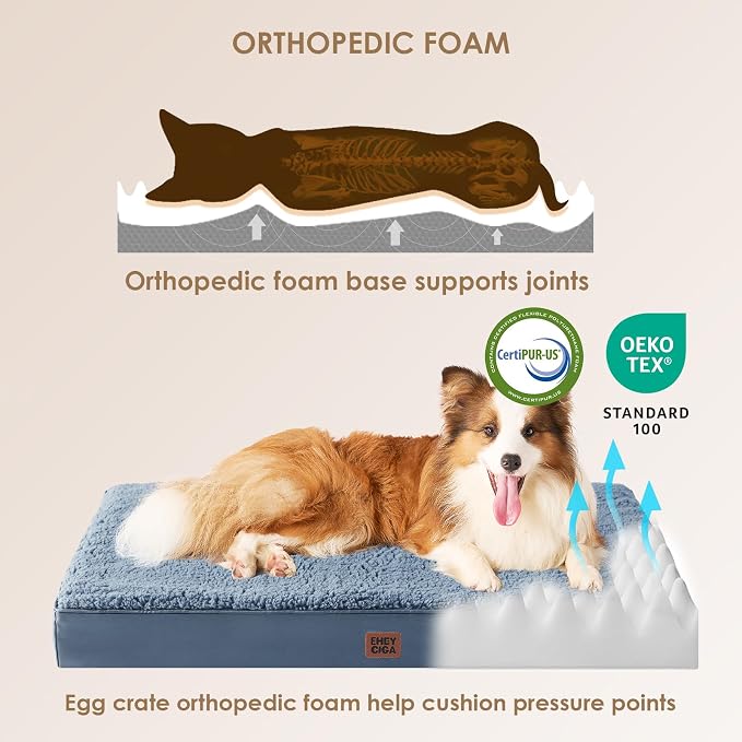 EHEYCIGA Orthopedic Dog Bed Extra Large with Removable Washable Cover,47x29 | Egg Crate Foam Support,Durable Oxford fabric,Non-Slip Bottom,Machine Washable,Soft Waterproof Plush Pet Bed Mat For Crate