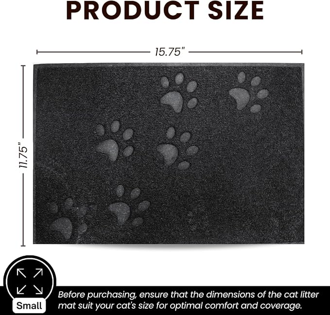 Andalus Small Cat Litter Mat, Pack of 1 - Waterproof, Non-Slip & Easy to Clean Cat Litter Box Mat for Extra Efficient Pet Litter-Trapping, Black (15.75” X 11.75”)