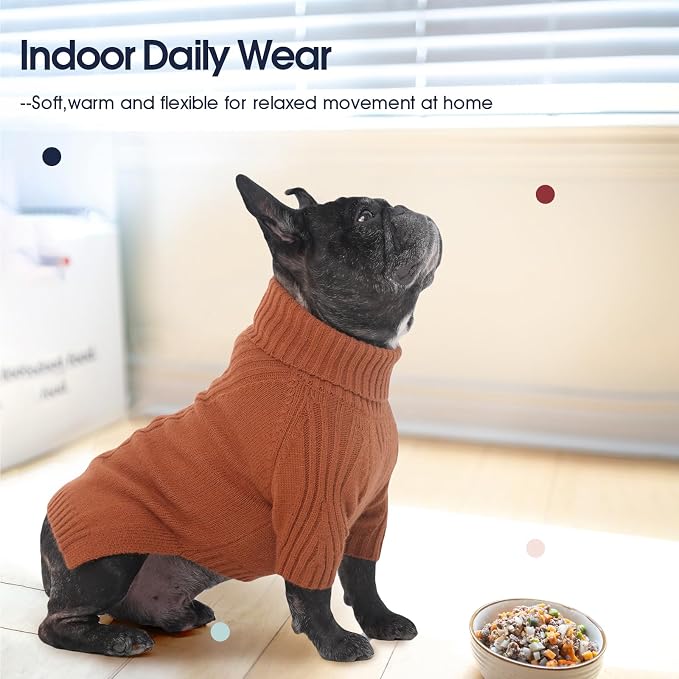 IECOii Turtleneck Dog Sweater, Thermal Knitted Sweater for Small Medium Dogs Girl Boy, Stretchy Fit Warm Pullover Pet Sweaters for Cold Weather Indoor & Outdoor Knitwear, Poodle (Caramel, M)