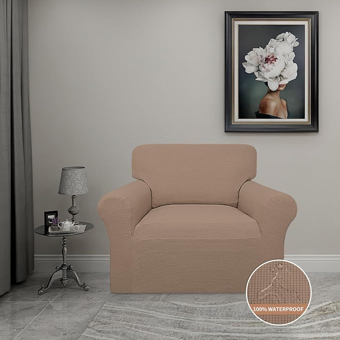 Easy-Going 100% Waterproof Oversized Chair Couch Cover, Stretch Sofa Cover | Dual Waterproof Sofa Slipcover, Leakproof Furniture Protector Against Stain Spill from Kids, Pets, Dog, Camel