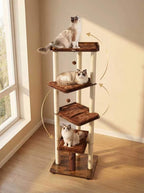 FourFurPets Heavy Duty Cat Tree, 67.7" Cat Tree for Indoor Cats Large Adult, Modern Cat Tower for Large Cats, Cat Tower with Scratching Post, Large Perch and Removable Pads, Rustic Brown