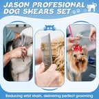 JASON Dog Grooming Scissors Set - Professional 6 in 1 Shears Kit Silver | 6.5" Thinning, 7" Straight, 7" Up-Curved, 7" Down-curved Shears and Comb for Dog Cat Pet, Gift