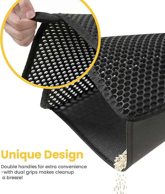 Cat Litter Mat, Upgrade Super Waterproof Back Layer Litter Box Mat, Non Slip, Durable, Soft on Paws Kitty Trapping Matt (46"x35", Black)