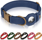 AirTag Dog Collar - Genuine Leather Dog Collar with Apple AirTag Holder and Metal Buckle - Smart GPS Tracking Pet Collars (Smoky Blue, S, 12"-15" Neck Fit) (Smoky Blue, XL, 20"-25" Neck Fit)