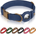 AirTag Dog Collar - Genuine Leather Dog Collar with Apple AirTag Holder and Metal Buckle - Smart GPS Tracking Pet Collars (Smoky Blue, S, 12"-15" Neck Fit) (Smoky Blue, XS, 9"-12" Neck Fit)