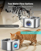 Stainless Steel Cat Water Fountain - 3.2L/108oz Cat Drinking Fountain | Quiet Cat Fountain for Indoor Cats and Small Dogs, Automatic Pet Water Dispenser Keeps Fresh Water