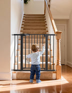 Babelio 36" Extra Tall Baby Gate for Stairs No Drilling, Dog Gate Indoor | Pressure/Wall Mount; Triple-lock System; Auto-close; 200N Impact Tested; Easy Install for Doorways, Kitchen, Hallway, Black