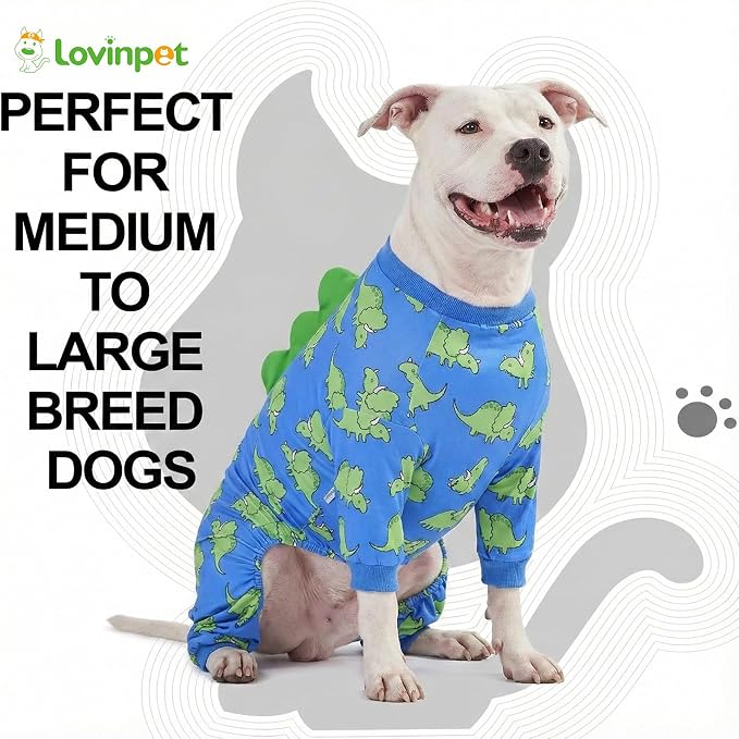 LovinPet Large Dog Pajamas, Four-Leg Stretch Onesie Bodysuit, Lightweight UV-Shielding Pajamas, Anti-Lick Calming Recovery Suit for Surgery, Pull-On for Medium and Large Breeds,Blue Green,L