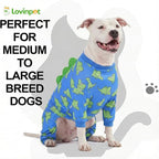 LovinPet Large Dog Pajamas, Four-Leg Stretch Onesie Bodysuit, Lightweight UV-Shielding Pajamas, Anti-Lick Calming Recovery Suit for Surgery, Pull-On for Medium and Large Breeds,Blue Green,XXL
