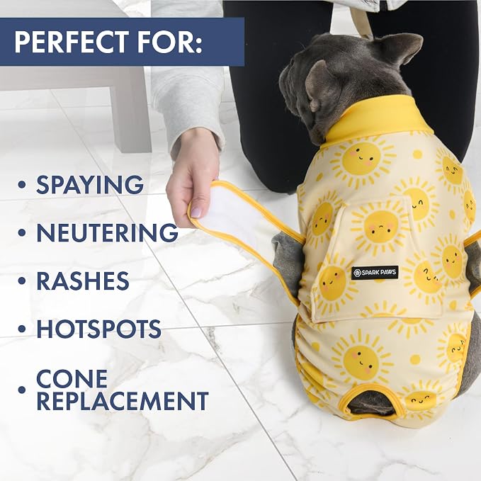 Spark Paws Dog Surgery Recovery Suit – Dog Recovery Suit After Surgery, Anti-Lick Dog Onesie, Abdominal Wound Protector, Soft Cone Alternative for Spay Neuter Male Female Pet Recovery - Sunshine - 2XL