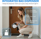 26ft Retractable Dog Leash Durable for Dog up to 110lbs, White | Automatic 8M Tangle-free Strong Nylon Leash for Large Dogs,Built-in Waste Bag Dispenser, One-hand Brake & Lock