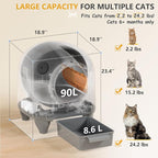 WARCAT Self-Cleaning Litter Box – 90L, APP, Sensors, Gray | 90L large capacity for multiple cats. APP-controlled with smart sensors. Safety protection. Includes mat & 1 garbage bag.