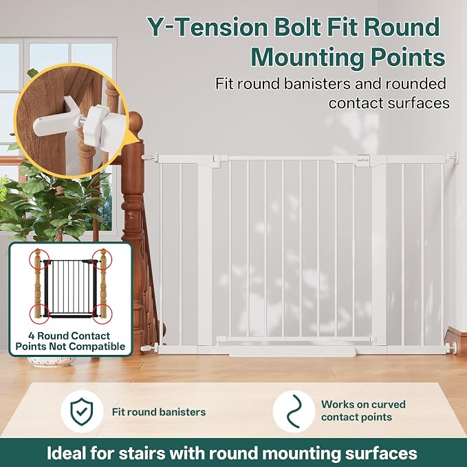 InnoTruth 29.6-44.6 in Wide Baby Gate for Stairs and Doorways, White | Indoor Metal Dog Gate for Pets, Auto Close 2 Way Swing Walk Through Door, Double Lock & Y-Bolts, Pressure or Hardware Mount