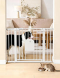 Babelio Auto Close Baby Gate with Cat Door, CatPrivilege I, 29-43" | Safety Gate for Doorway & Stairs, Easy Walk Thru with Pet Door, Includes 4 Wall Cups and 3 Extension Pieces, White