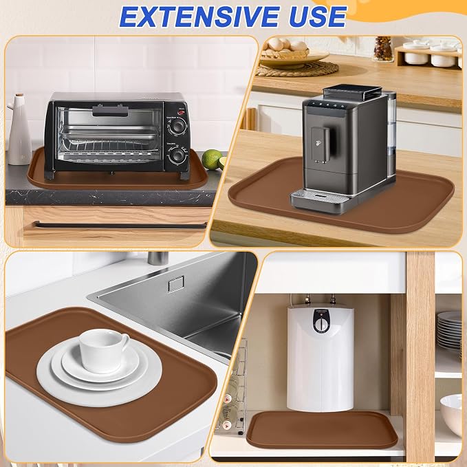 SMILOOL Silicone Pet Food Mat with Raised Edge for Food and Water Bowl, Dog Feeding Mats, Cat Food Trays for Floor Waterproof, Rubber Tray for Dogs and Cats, 24 x 16 x 0.8 Brown