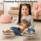 Elevated Cat Bowls, Wide Stainless Steel Cat Food Bowls with Metal Stand Whisker Stress-Free, Raised Food and Water Dish for Cats, Kitten, Puppies and Small Dogs