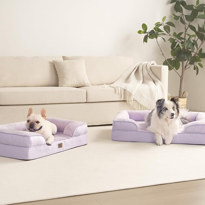 EHEYCIGA Orthopedic Dog Beds Large Sized Dog, Waterproof Washable Pet Bed | Non-Slip Bottom and Egg-Crate Memory Foam Dog Couch Bed with Washable Removable Cover, Lilac