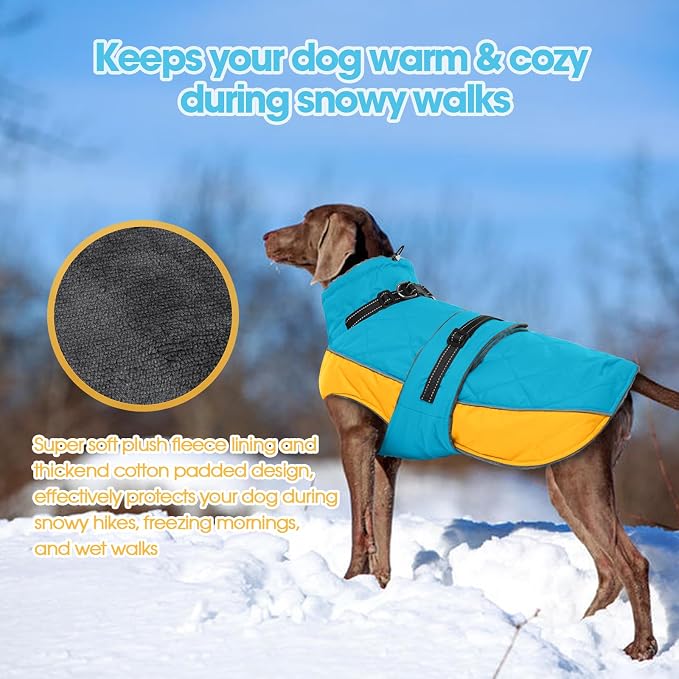 QBLEEV Warm Dog Jacket - Reflective, Adjustable Winter Coat with Turtleneck for Cold Weather, Waterproof Fleece Snowsuit for Small, Medium, Large Dogs