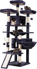 Hey-brother Cat Tree Tower with Stable Multi-Level Padded Perches, MPJ034G | 71 Inches Large Cat House with 3 Platforms, Basket, 2 Cozy Condos, Scratching Posts, Toys Ball for Indoor Cats, Smoky Gray