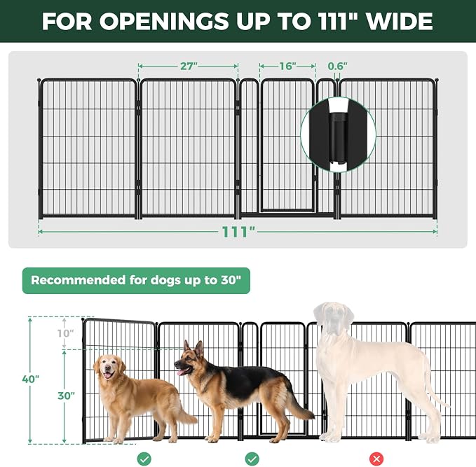 FXW Dog Gate, Extra Wide Adjustable for Openings Up to 111", 40" H | Flexible Space Control, Easy Walk-Through Access, 3 Panels + 1 Gate, For Medium & Large Dogs, Garage Use