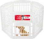 IRIS USA 6-Panel Dog Playpen, Pet Enclosure, White | Safe Play Zone, Configurable Layout, Multi-Shape Setup, Custom Pen Configuration, Stable Non-Tip Base, Secure Door Latch
