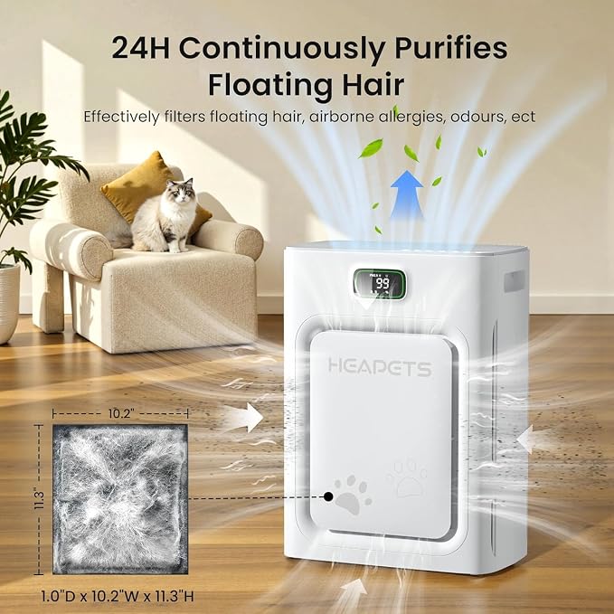 Pet Air Purifier for Home 2500 Sq Ft, H13 HEPA Double-Sided Filter with Washable Pre-filter,APP Control,for Pet Hair Dander Odor Allergies Smoke Dust,PM2.5 Air Quality Monitor,Auto Mode,P358 Cat Perch