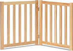 LZRS Wooden Free Standing Dog Gate 40" W x 24" H, Foldable Solid Hardwood Pet Safety Fence for House Doorways, Stairs, Hallways, Step-Over Pet Barrier, No Drill Easy Setup,Natural