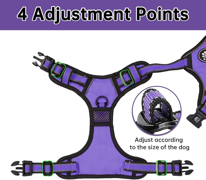 NESTROAD No Pull Dog Harness,Adjustable Oxford Dog Vest Harness with Leash,Reflective No-Choke Pet Harness with Easy Control Soft Handle for Small Medium Dogs(Medium,Purple)