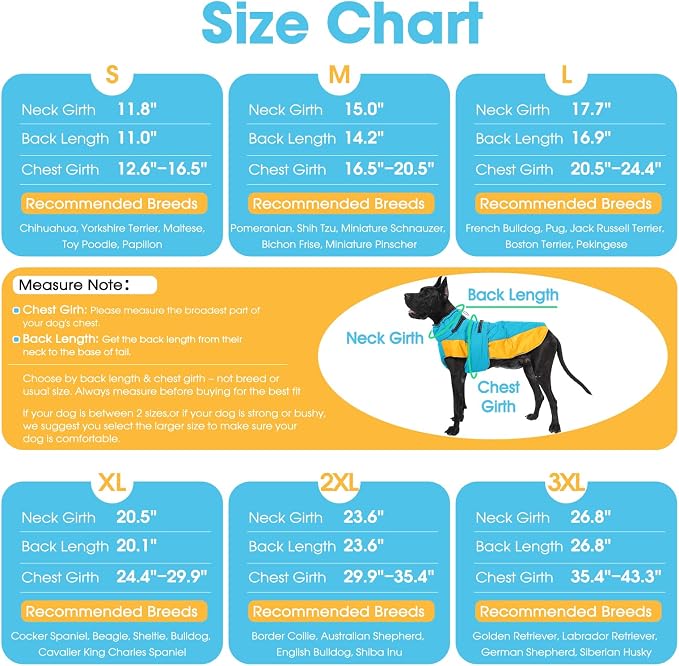QBLEEV Warm Dog Jacket - Reflective, Adjustable Winter Coat with Turtleneck for Cold Weather, Waterproof Fleece Snowsuit for Small, Medium, Large Dogs