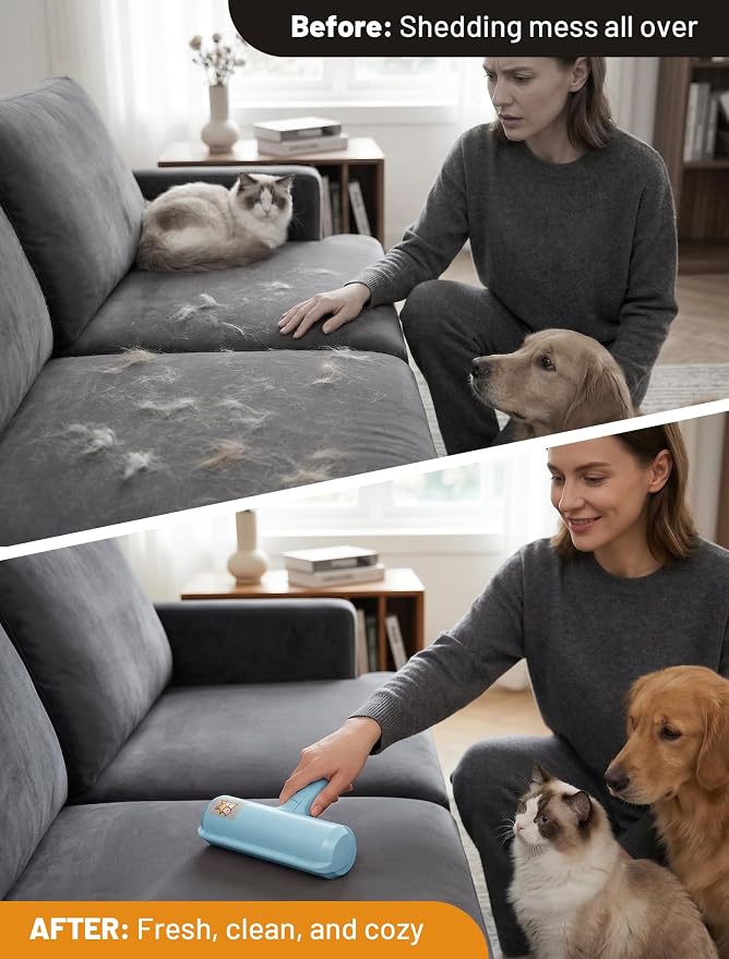Pet Hair Remover Roller, Reusable Lint Roller for Dog and Cat Hair | Portable Pet Hair Roller with Large Fur Bin for Couches, Bedding, Car, Rugs & Furniture, No Refills or Batteries, Pet Homes