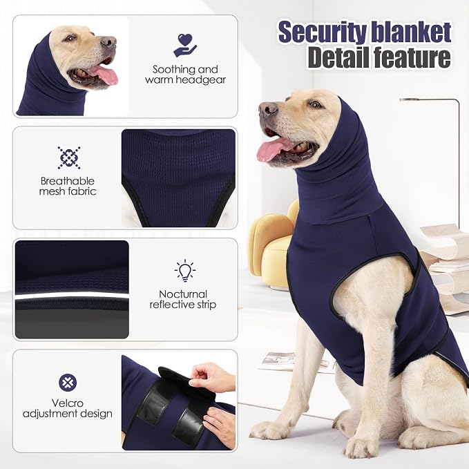 JOHNBOLIN Dog Anxiety Jacket, Dog Shirt with Turtleneck, Breathable Calming Vest, Indoor and Outdoor Separated Pet Jacket (Navy Blue, Medium)