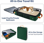 MORAIS Portable Travel Litter Box for Cats, 17.7"×13.5"×11" Collapsible Cat Litter Box with Lid, Leak-Proof Cat Litter Pan for Car Hotel Airplane, Waterproof & Easy to Carry- Green