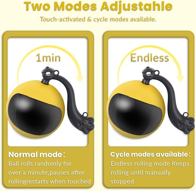 Interactive Cat Toy Ball, Automatic Self-Rolling Cat Toy with Feather Tail, Rechargeable Smart Cat Ball for Indoor Cats（Yellow）