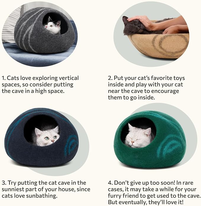 MEOWFIA Cat Cave – Premium Felt Cat Bed Enclosure for Indoor Cats, Handmade Merino Wool (Cloud Nap Blue, Medium)