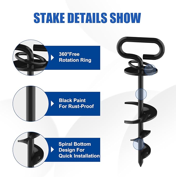 Eurmax USA 2-Pack Heavy Duty Dog Tie Out Stake, No-Tangle In Ground Anchor Runner for Large Dogs up to 210 Lbs - Perfect for Yard, Beach and Camping (Square,Black)