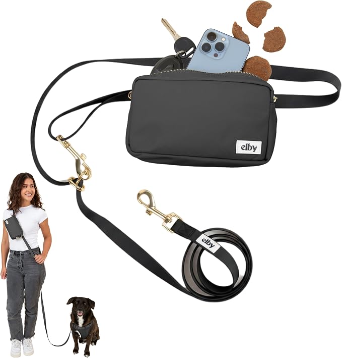 Hands Free Dog Leash with Treat Pouch - Waterproof Cross Body and Waist Leash for Dog Walking and Training with Poop Bag Holder - Cute Walking Accessories