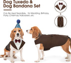 Kuoser Dog Tuxedo, Dog Suit and Bandana Set, Dogs Costume with D-Ring | Formal Dog Outfit with Detachable Bowtie Collar for Wedding, Birthday, Party, Christmas, Halloween, Brown S