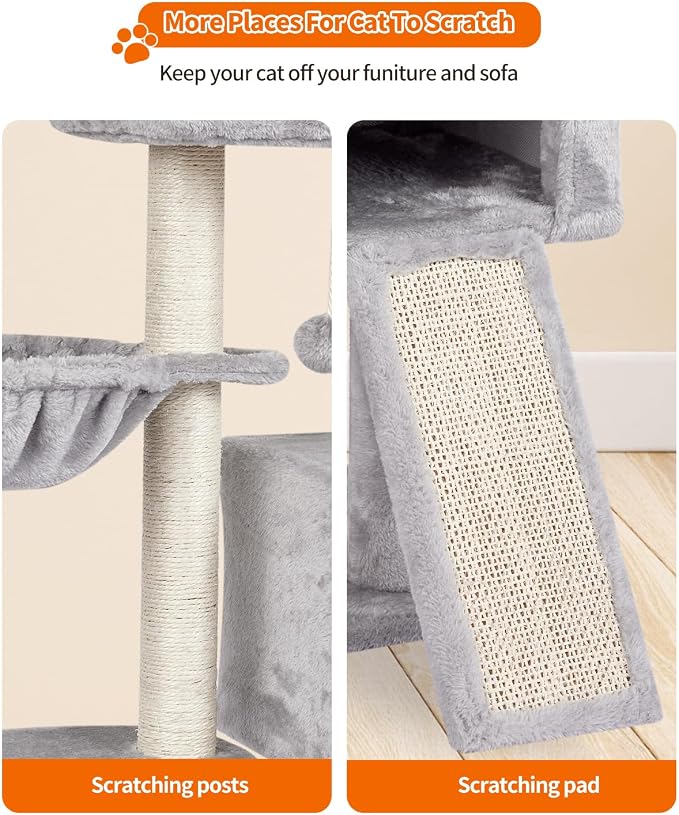 Cute Cat Tree Kitten Cat Tower Condo Furniture Scratching Posts Hammock G | FISH&NAP For Indoor with Jump Platform Activity Center Grey