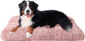 EHEYCIGA Fluffy Dog Crate Bed for Extra Large Dogs, Plush Faux Fur XLP Pad, Calming Anti Anxiety XL Plus Bed for Crate, Washable Soft Warm Dog Mat with Non-Slip Bottom, Pink