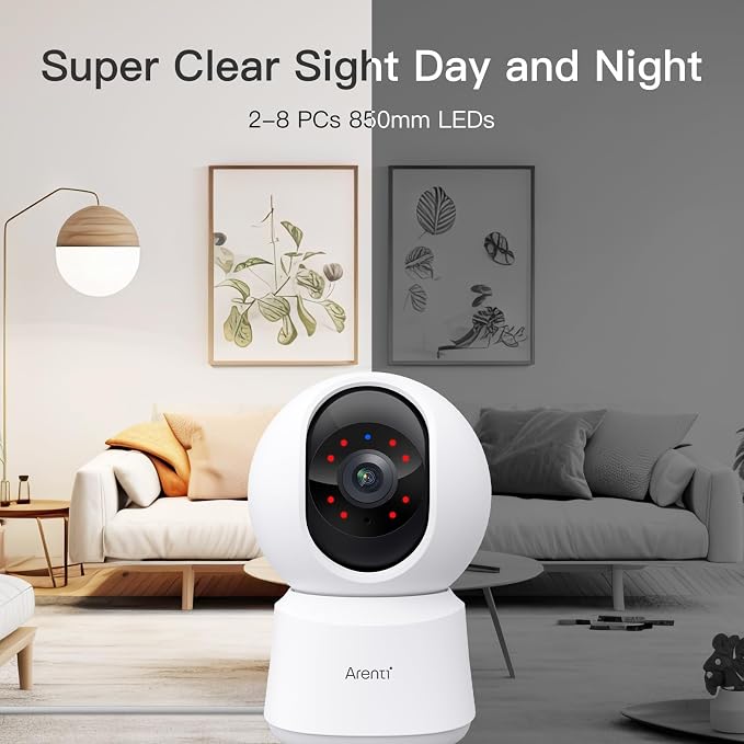 ARENTI 4MP Pet Camera P2Q 2PC, 5G WiFi 6 Indoor Security Cameras, Free App | Pan/Tilt, Auto Tracking, AI Human/Motion/Sound Detection, Night Vision, 2-Way Audio, Custom Zones, Timer Cruise, Sleep Mode