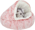 YUDANSI Cat Bed Hooded for Indoor Cats, Dog Bed with Large Covered Hood for Small Dogs Cats Puppy Kitty, Anti Anxiety Donut Cuddler, Anti Slip Plush Faux Fur Enclosed Pet Nest (Washable)(Pink-20inch)