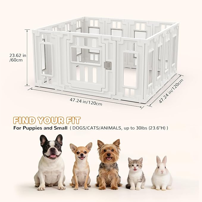 Clear Acrylic Dog Playpen for Indoor Puppy with HDPE, 15 Panels (47"x47") | Tool-Free Indoor Pet Fence, Large Clear Puppy Playpen with Suction Cup, Transparent Enclosure for Small Dogs Cats Bunnies