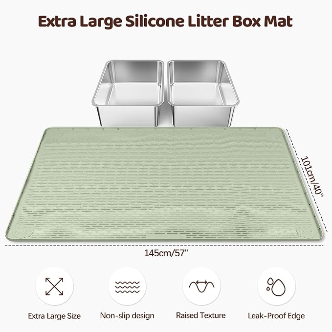 Silicone Cat Litter Mat for Litter Box 57”x40” Large Cat Mat, Green | Waterproof, Non-Slip, Leak-Proof Rug Mat with Lip, Easy to Clean, Extra Large Litter Catcher Mat for Floor