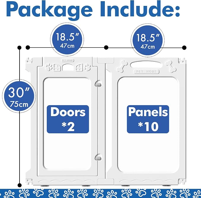 Acrylic Dog Playpen Indoor, Modular 2 Room & Toilet Area, Height 30 Inch, 12 Panels, Ideal for Small & Toy Dogs, White