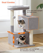 Small Cat Tree for Kittens, 32 in Cat Tower with 2 Cozy Condos | Multi-Level Cat Tree with Scratching Posts, Soft Padded Perch, 2 Dangling Toys