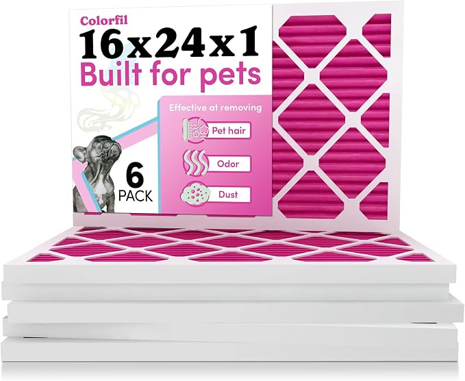 16x24x1 Air Filter (6-Pack) | Made in the USA | Color Changing | Remove Cat and Dog Odor | MERV 8 for Pet Hair Dander and Dust | 15.5"x23.5"x0.75" Exact Size