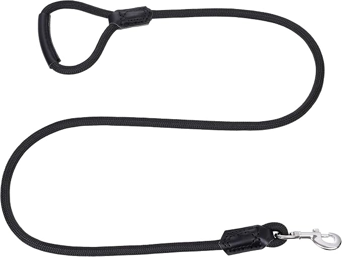Mile High Life Dog Leash with Genuine Leather Handle, 6 FT/5 FT/4 FT | Leather Grip Rope Leash, Heavy Duty 360° Swivel Metal Clasp, for Small Medium & Large Dogs