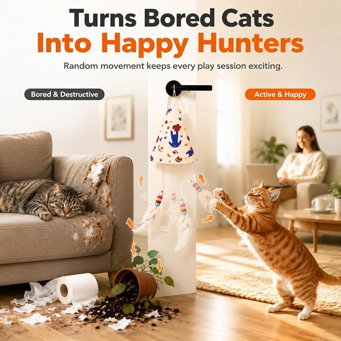 Interactive Cat Toys for Indoor Cats, Automatic Hanging Cat Hunting Toy | Randomly rising hidden prey feather keeps cats hunting active and entertained while reducing boredom and destructive behavior